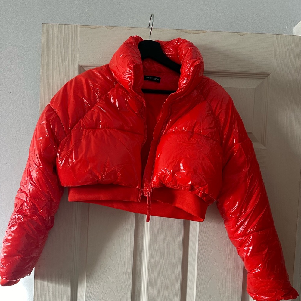 Zara orange cropped puffer jacket coat